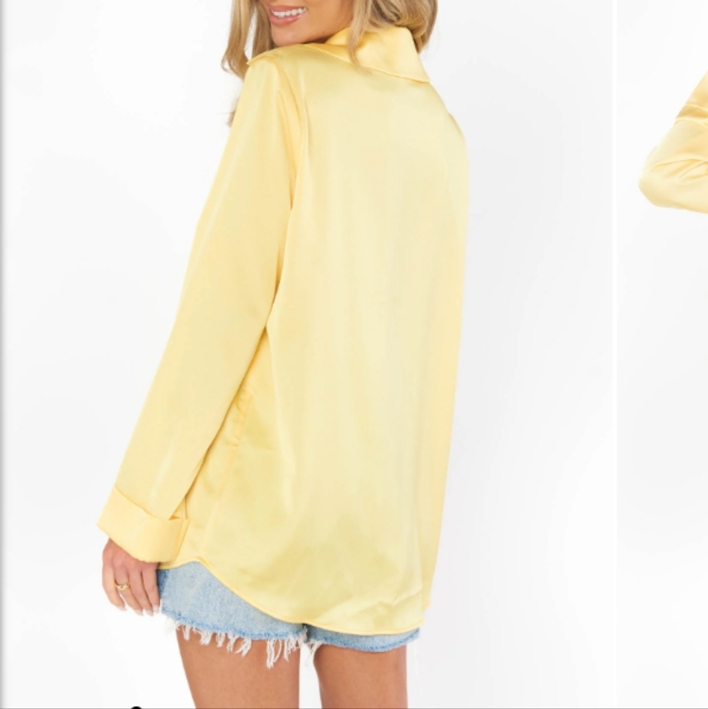 Show Me Your Mumu Smith Button Down Top Womens Medium Butter‎ Yellow Satin NEW - Picture 11 of 13